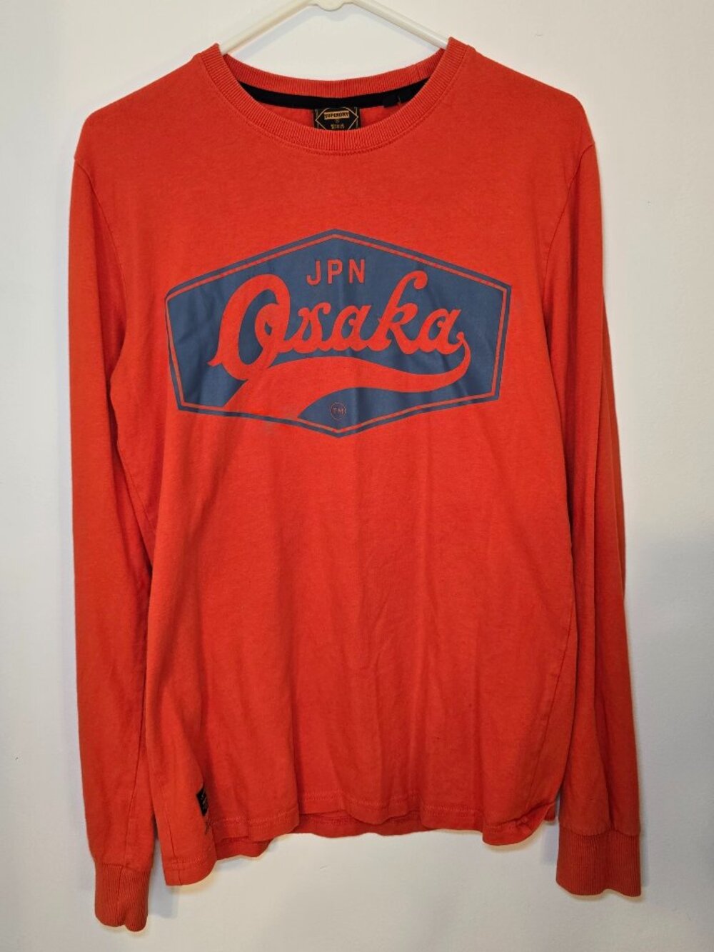 Superdry Osaka JPN Big Logo Long Sleeve Shirt Mens M Orange Japanese Streetwear